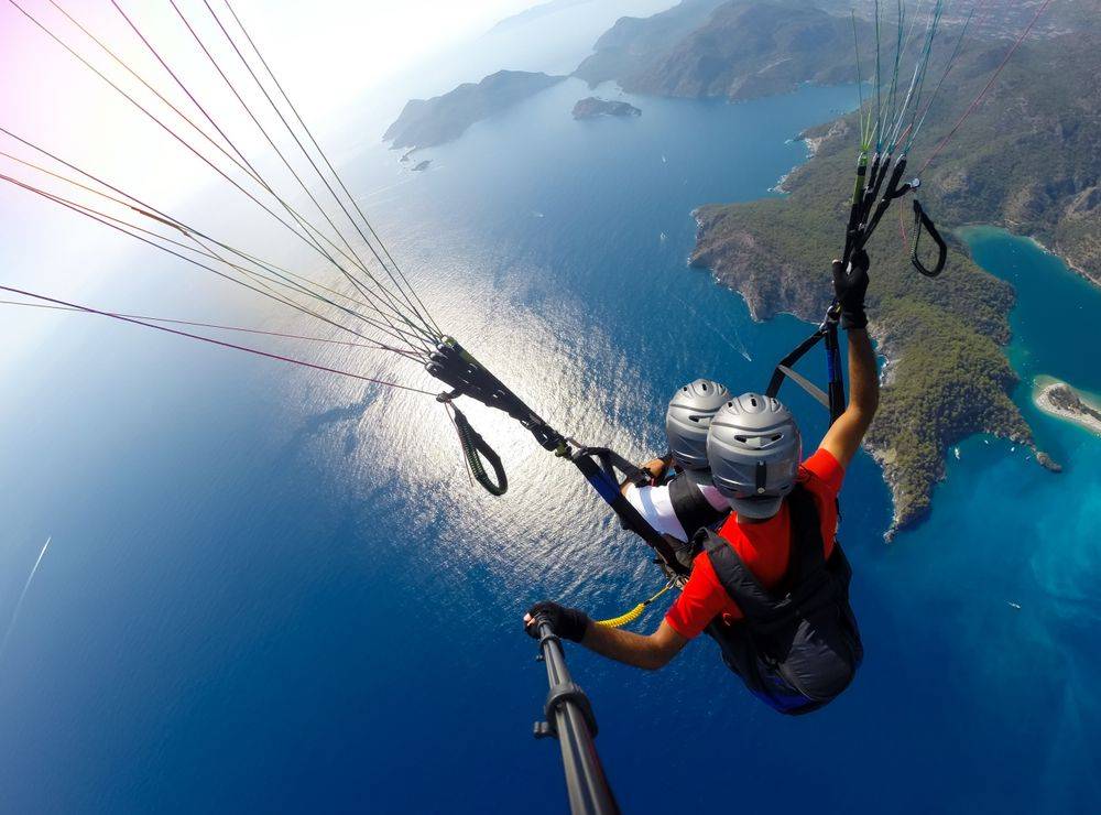 parachuting over the ocean