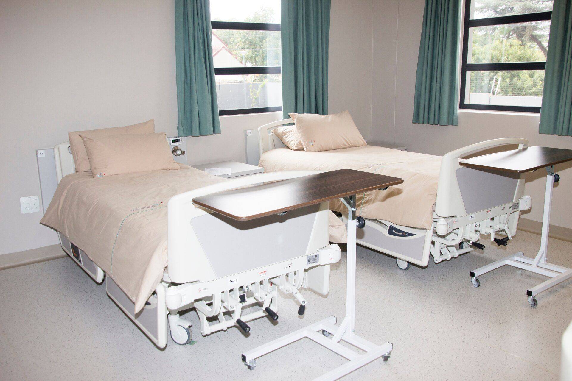 semi-private hospital room with two beds